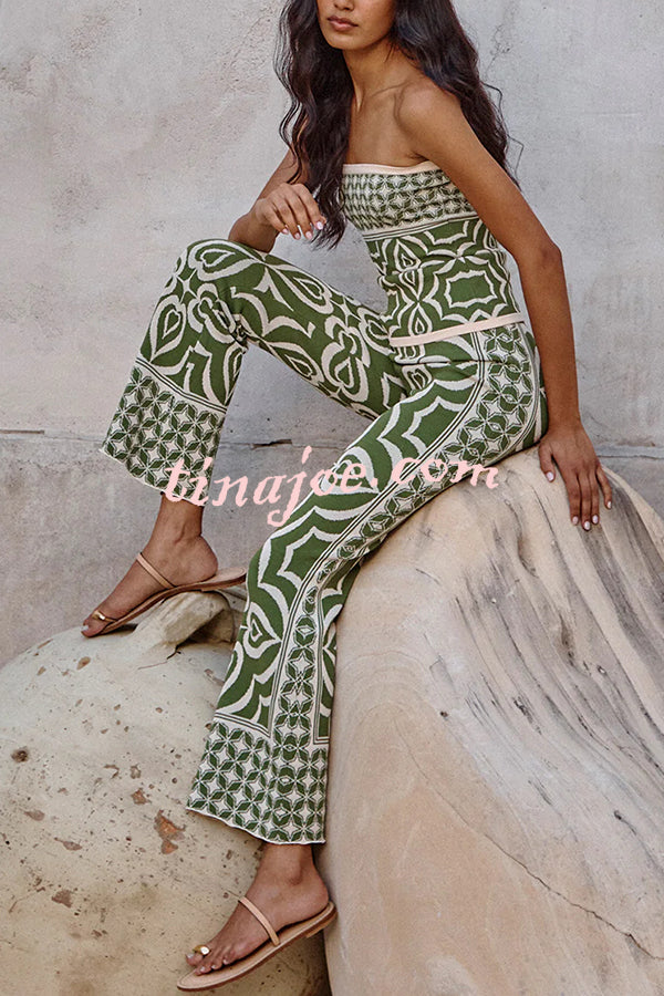 Orla Knit Mosaic Tile Print Bandeau and High Rise Stretch Flared Pants Set