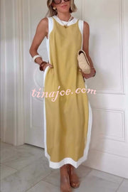 Ellie Contrast Color Sleeveless Midi Top and Elastic Waist Pocket Shorts Set