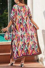 Unique Tie-dye Print V-neck Loose Holiday Cover-up Maxi Dress