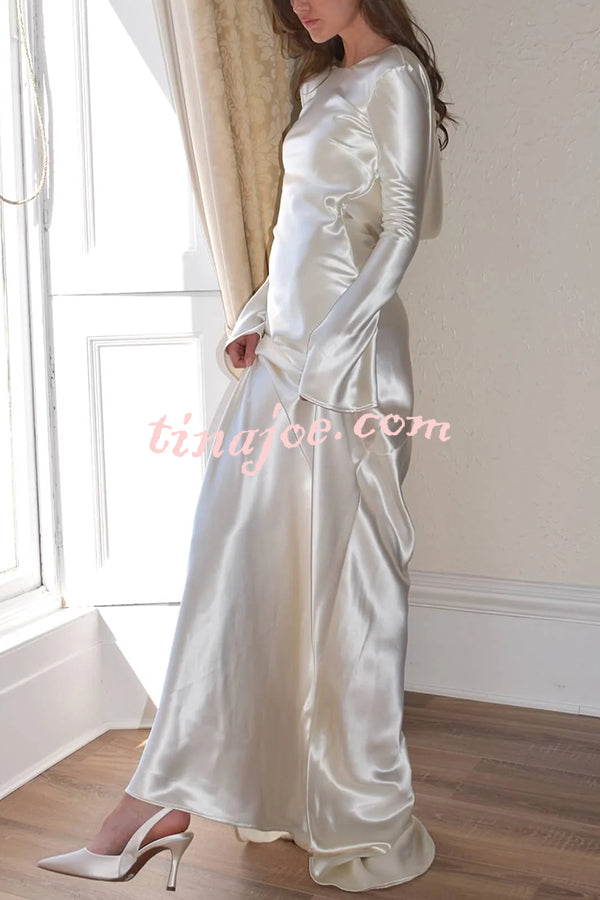 Pearl Eden Satin Back Open Cowl Neck Gown Maxi Dress