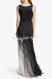 Elegant and Mysterious Tulle Gradient Cascading Design Gown Maxi Dress