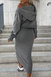 Around The World Hooded Sweatshirt and Slip Maxi Skirt Two Piece Set