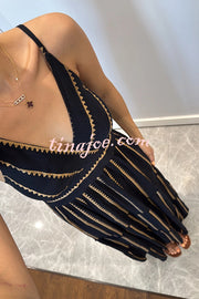 Striped Printed Suspender V-Neck Full Hem Loose Holiday Maxi Dress