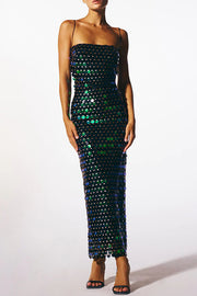 Glamour Glow Sequin Spaghetti Strap Birthday Party Midi Dress