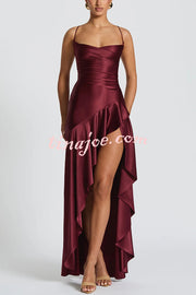 Solid Color Sexy Backless Lace-up Irregular Ruffled Maxi Dress