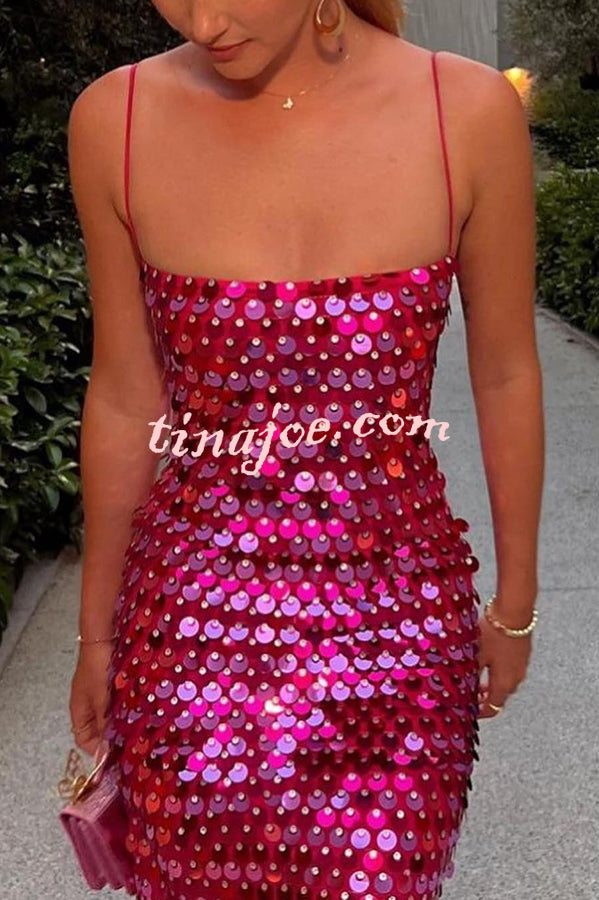 Glamour Glow Sequin Spaghetti Strap Birthday Party Midi Dress