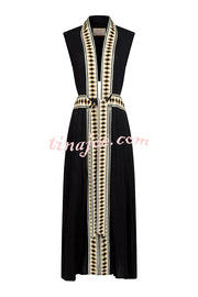 Fashionable Lock-edge Printed V-neck Lace-up Holiday Cover-up Robe