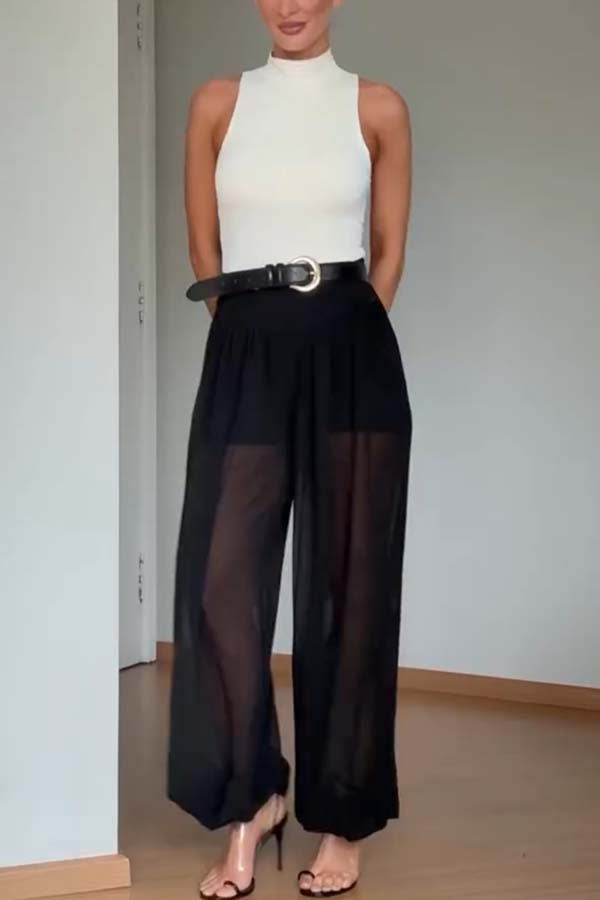 Autumn Avenue Chiffon See-Through Elastic Waist Aladdin Bloomers Pants