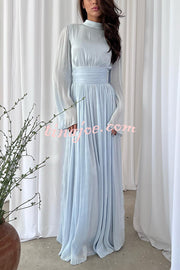 Stylish and Elegant Waist-tie Back Pleated Maxi Dress