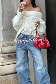 Fashionable Irregular Collar Loose Casual Knitted Sweater