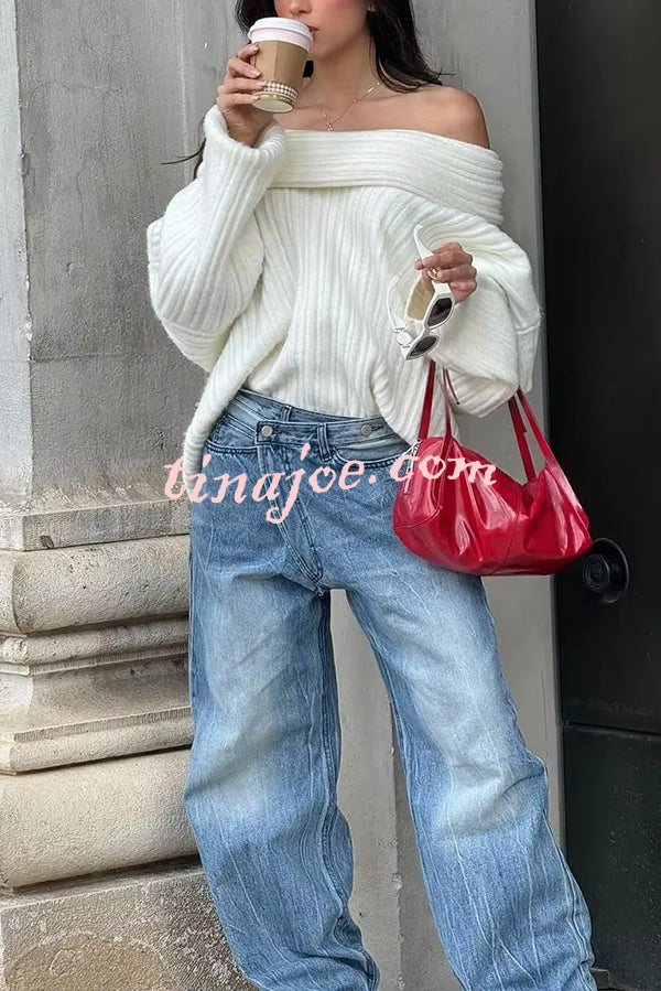 Fashionable Irregular Collar Loose Casual Knitted Sweater