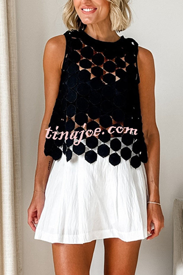 Casie See Through Circle Embroidery Round Neck Sleeveless Tank