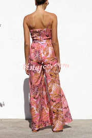 Botanical Print Strappy Resort Style Wide-leg Pants Jumpsuit