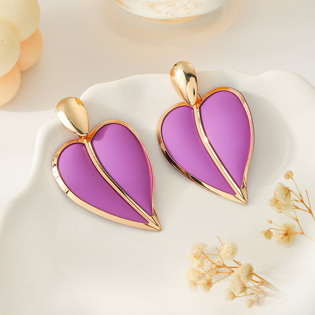 Casual Resort-style Lacquered Color-blocked Heart-shaped Earrings