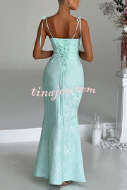 Jacquard Fabric Elegant Suspender Tie Slim Fishtail Maxi Dress