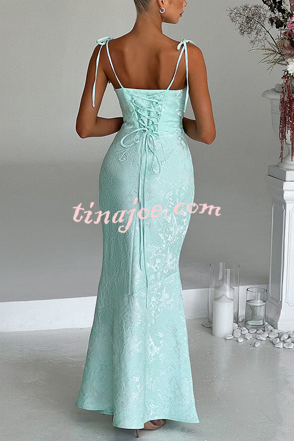 Jacquard Fabric Elegant Suspender Tie Slim Fishtail Maxi Dress