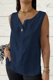 Solid Color V-Neck Button Loose Sleeveless Top