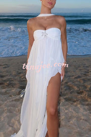 Resort Style Romantic Ruffles Open Back Stars Decorated Beach Maxi Dress