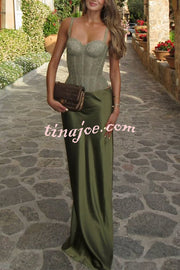 In A Fairytale Lace Satin Mid Rise Drape Maxi Skirt