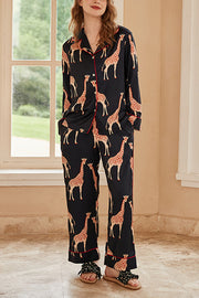 Giraffe Print Home Long-sleeved Two-piece Set