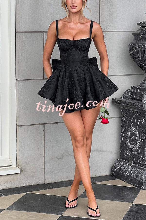 Jacquard Fabric Halter Back Elegant Bow Slim Fit Mini Dress