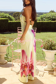 Floral Print Sexy Strapless Backless Holiday Maxi Dress