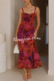 Fashion Tie-dye Backless Suspender Holiday Maxi Dress