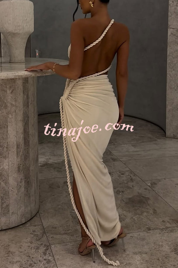 Juliana Rope Detail Ruched One Shoulder Cutout Stretch Maxi Dress