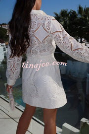 Unique Crochet Lace Long Sleeve Button Blouse and High Rise Skirt Set