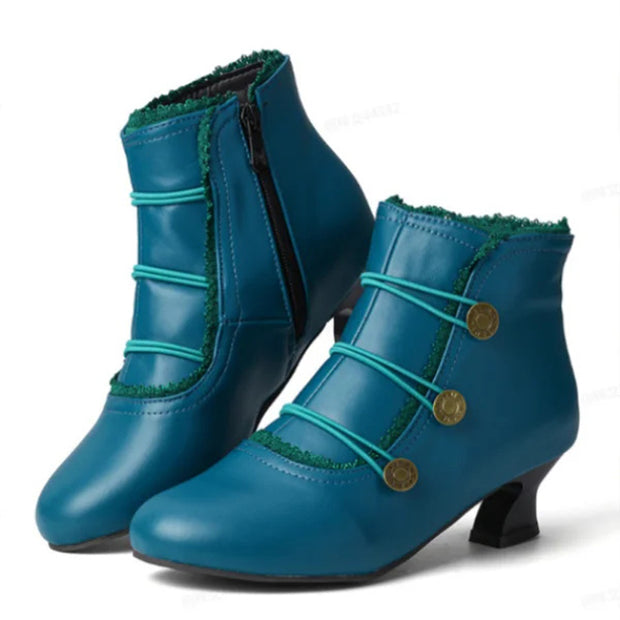 Retro Lace Round Buckle Low Heel Martin Boots