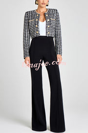 Remy Check Bouclé-tweed Fabric Pearl Trim Gold Button Long Sleeve Jacket