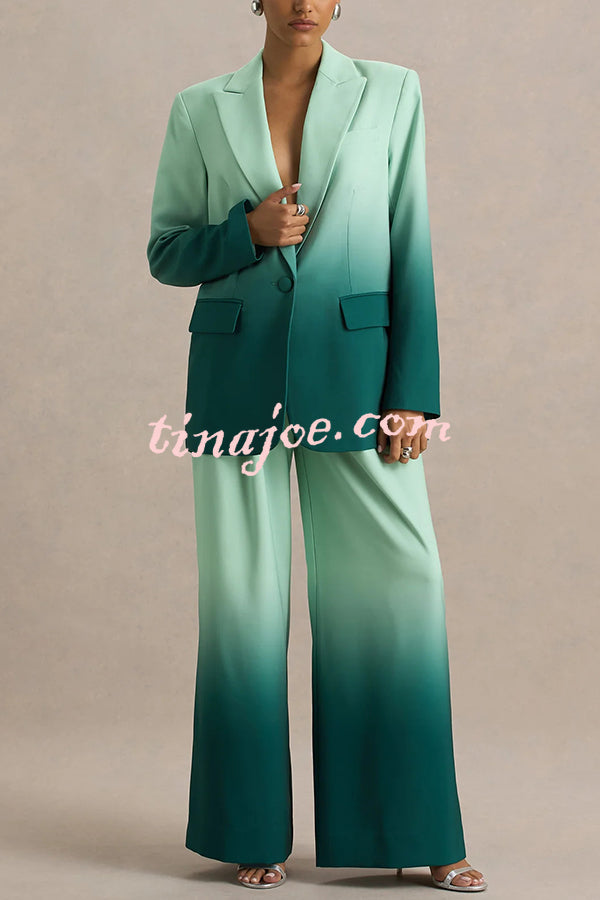 Enya Ombre Print Elastic Waist Pocketed Wide Leg Pants
