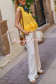 Solid Color Round Neck Sleeveless Hollow Tassel Loose Vest