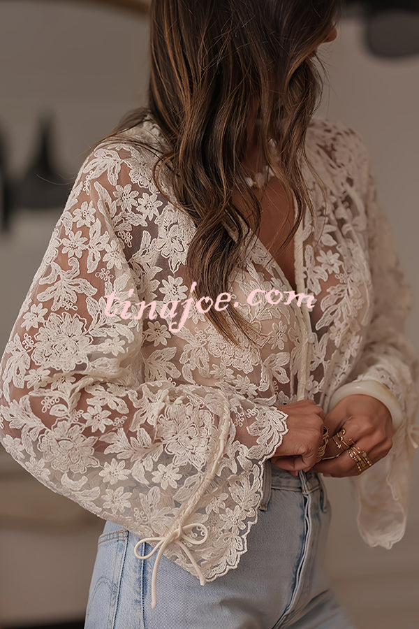 Fashion Hollow Lace Casual Long-sleeved Shirt
