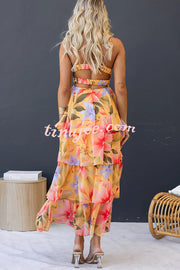 Dreamy Destiny Floral Print Elastic Back Tiered Maxi Dress