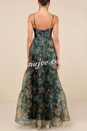 Exclusive Glamour Organza Floral Print Tiered Slip Maxi Dress