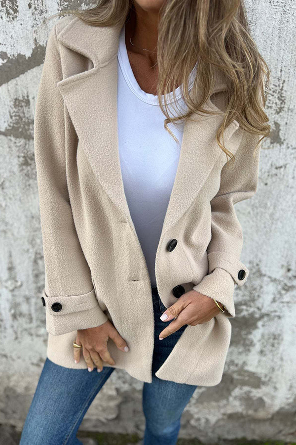 Solid Color Casual Lapel Long Sleeve Loose Woolen Jacket