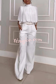 Solid Color Turtleneck Loose Top and Casual Pocket Straight-leg Pants Set