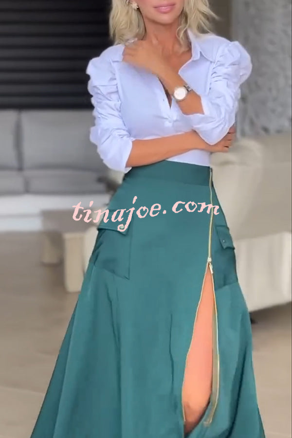 Perfect Shape Elastic Waist Zipper Detail Pocket Cargo Maxi Skirt