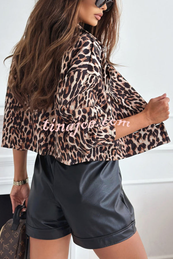 Leopard Print Long Sleeve Short Loose Casual Jacket