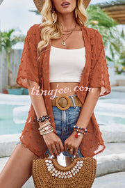 Casual See Through Patchwork Pom Pom Short Sleeved Cover Up