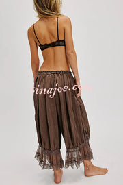 Pastoral Style Elastic Waist Lace Hem Bloomer Pants