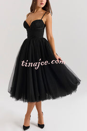 Royal Treatment Tulle Bows Detail Ruched Slip Midi Dress