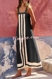 Striped Print Resort Style Casual Sling Maxi Dress