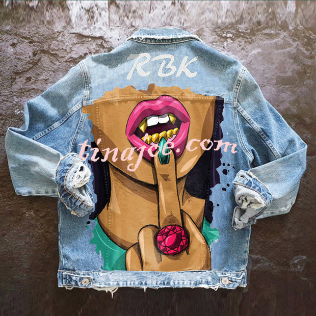 Halloween Print Long Sleeve Denim Jacket