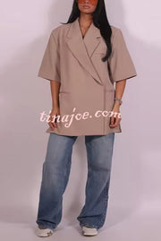 Solid Color Short-sleeved Lapel Casual Loose Blazer