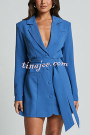 Fashion Pioneer Solid Color Lapel Long Sleeve Lace-up Blazer