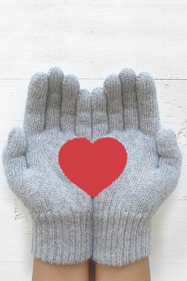 Heart Print Knitted Gloves