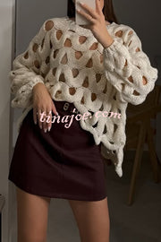 Solid Color Casual Hollow Long-sleeved Holiday Knitted Sweater