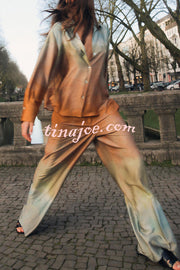 Fashion Gradient Print Casual Pocket Straight Pants